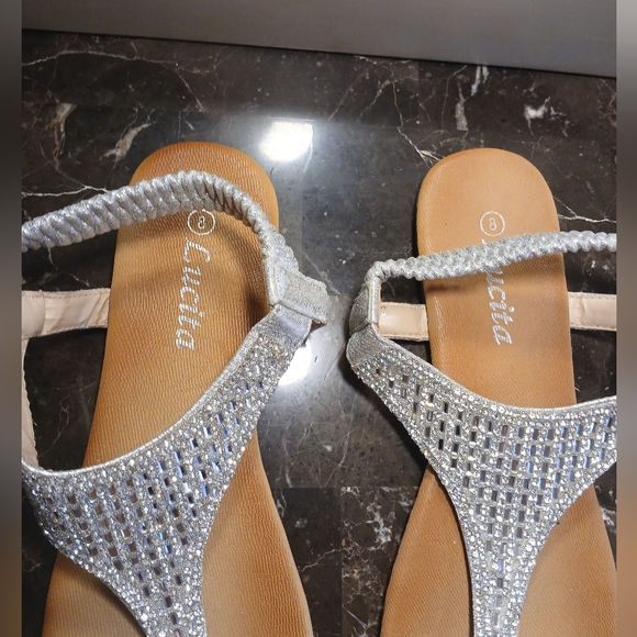 Lucita Silver Jeweled T-Strap Sandals for Women - Picture 7 of 7